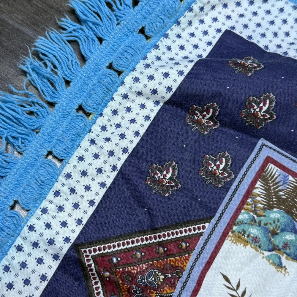 Vintage Bird Tapestry Wall Art‎ Blue Fringed Cabin Cottagecore Decor
